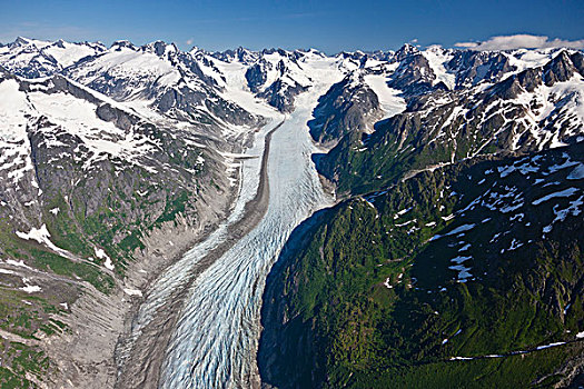 航拍,冰河,沿岸,山脉,北方,海恩斯,东南阿拉斯加,夏天