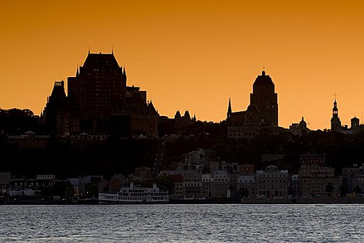 魁北克城,加拿大,天际线,风景,河
