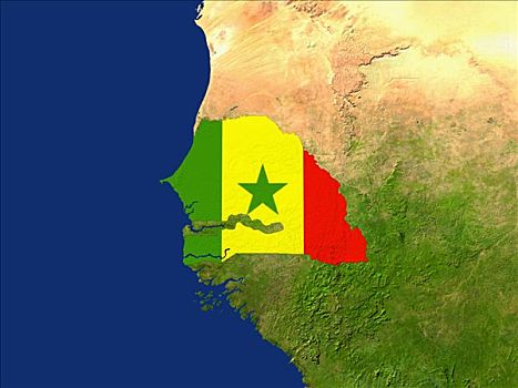 卫星图,塞内加尔,旗帜,遮盖