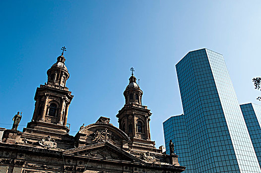 城市教堂,广场,阿玛斯,圣地亚哥,智利