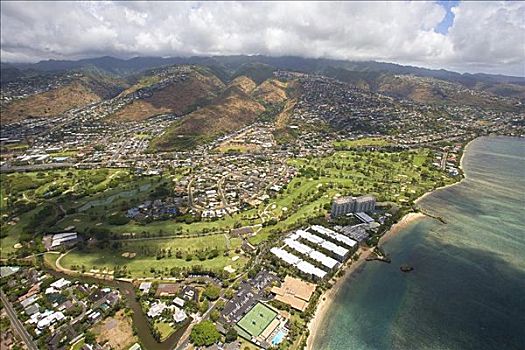 夏威夷,瓦胡岛,俯视,乡村俱乐部