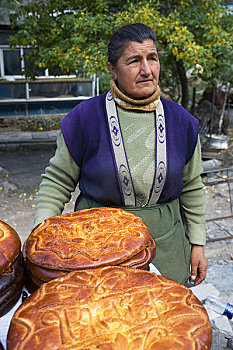 亚美尼亚,靠近,埃里温,古老,亚美尼亚人,寺院,街头摊贩,销售,面包