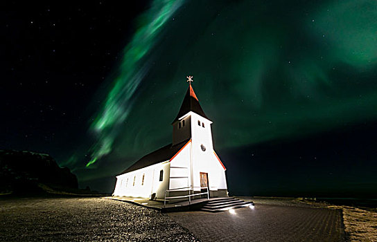 教堂,极光,冰岛