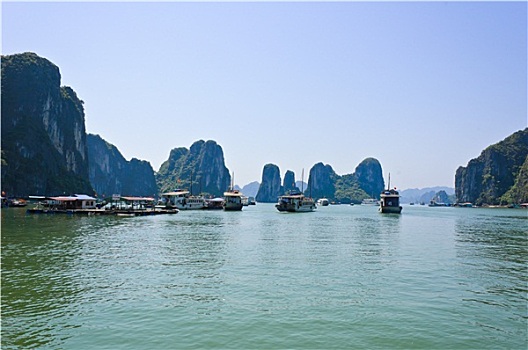 旅游,船,漂浮,渔村,下龙湾,越南
