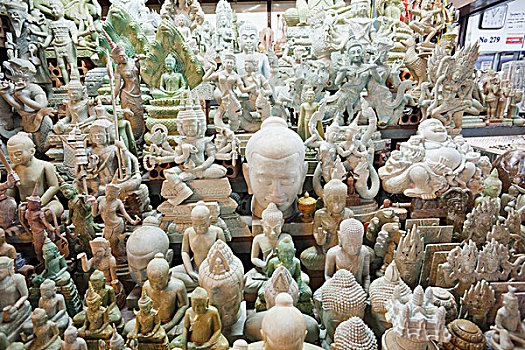 柬埔寨,金边,俄罗斯,市场,店面展示,宗教,雕塑