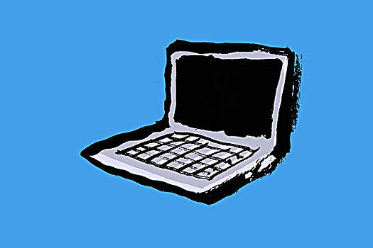 插画,笔记本电脑,蓝色背景