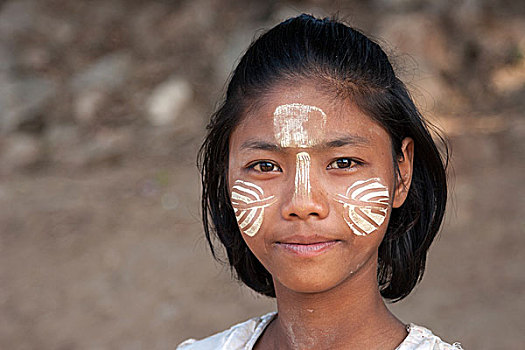 女孩,脸,头像,曼德勒,区域,缅甸,亚洲