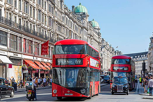 红色,双层汽车,购物街,街道,伦敦,英国
