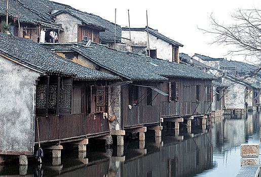 传统,中国,民俗,房子,河,城镇