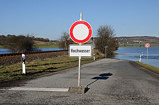 高,水,洪水,道路,靠近,萨克森安哈尔特,德国,欧洲