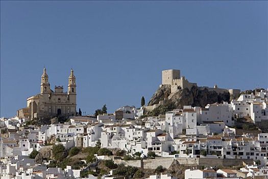 白色,乡村,教堂,要塞,奥维拉,安达卢西亚,西班牙,欧洲