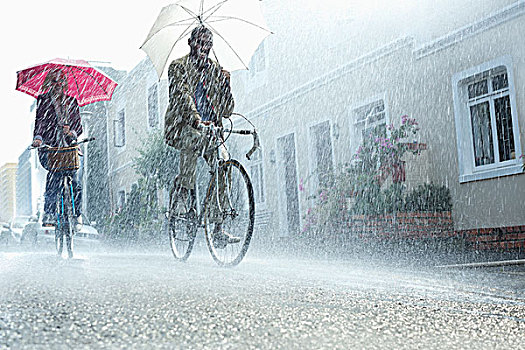 情侣,伞,骑,自行车