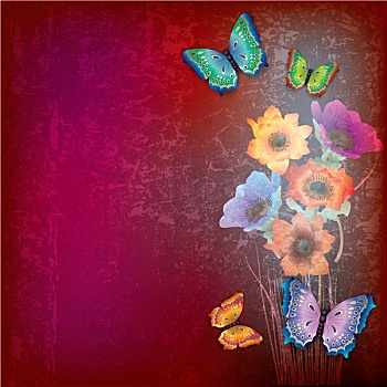 抽象,背景,蝴蝶,花