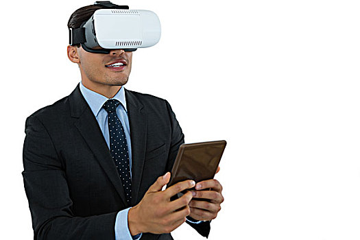 商务人士,穿,虚拟现实,玻璃,白色背景