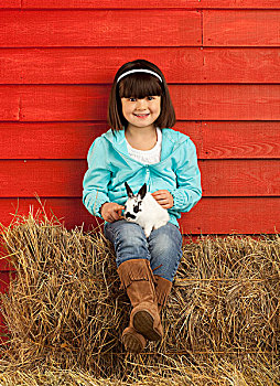 女孩,拿着,小兔,三个,山,艾伯塔省,加拿大