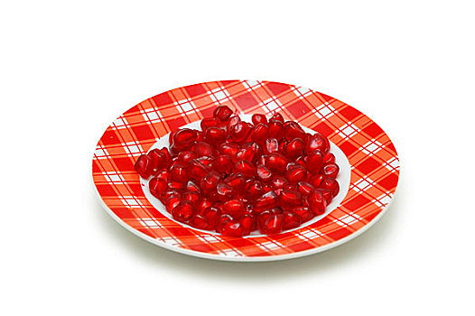 盘子,满,红色,石榴籽,隔绝,白色背景