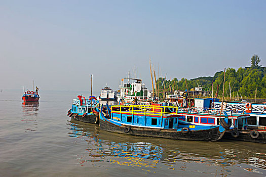 码头,离开,船,湿地,区域,世界遗产,孟加拉,亚洲
