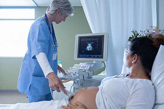女医生,超声波扫描,孕妇