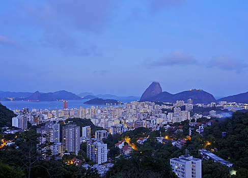 风景,俯视,面包山,黄昏,里约热内卢,巴西,南美