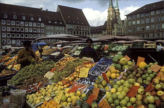 溢出,果蔬,货摊,纽伦堡,市场
