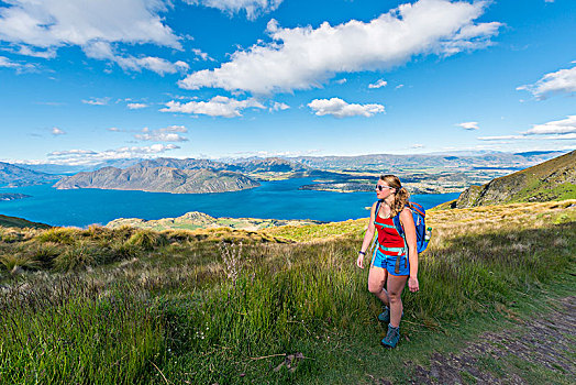 行走,徒步旅行,顶峰,瓦纳卡湖,南阿尔卑斯山,奥塔哥地区,南部地区,新西兰,大洋洲