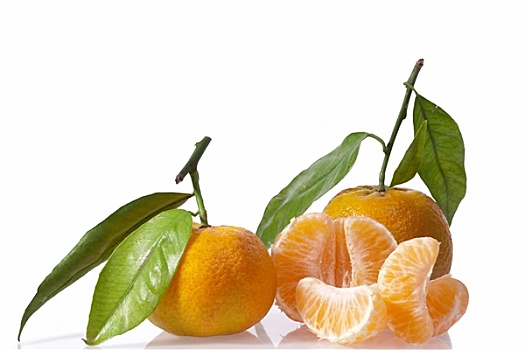 柑桔,橘子,叶子,隔绝,白色背景