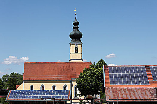 教堂,圣诞,后面,太阳能,伊尔申伯格,地区,上巴伐利亚,巴伐利亚,德国,欧洲
