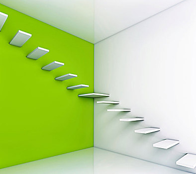阶梯,概念,绿色背景,插画