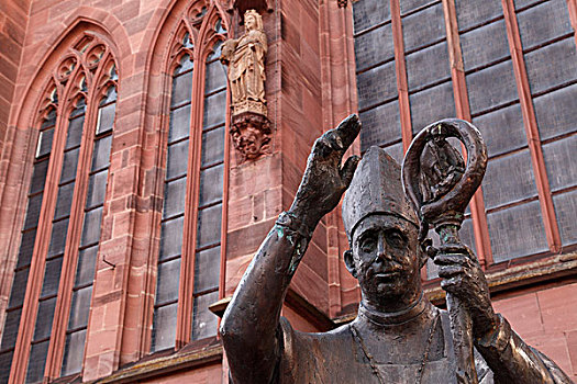 雕塑,主教,哥特式,南方,门口,背影,大教堂,莱茵兰普法尔茨州,德国,欧洲
