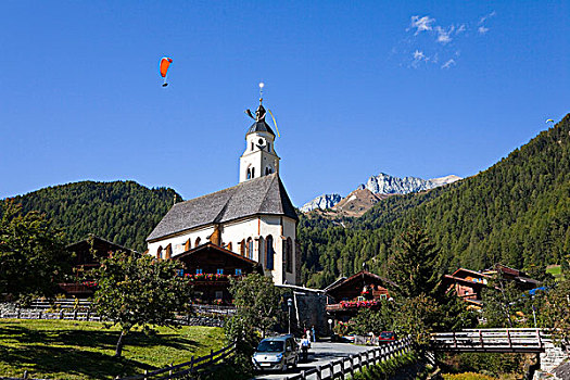 朝圣教堂,玛丽亚,雪,东方,提洛尔,滑翔伞,奥地利