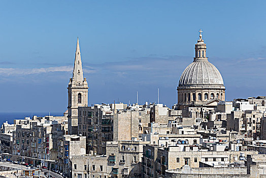 教堂塔,圆顶,大教堂,圣母,风景,棱堡,瓦莱塔市,马耳他,欧洲