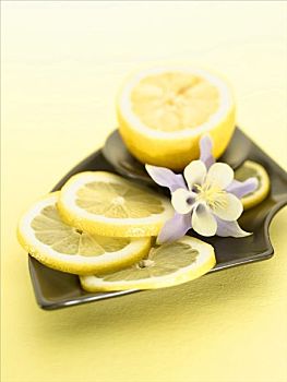 柠檬,平分,切片,花