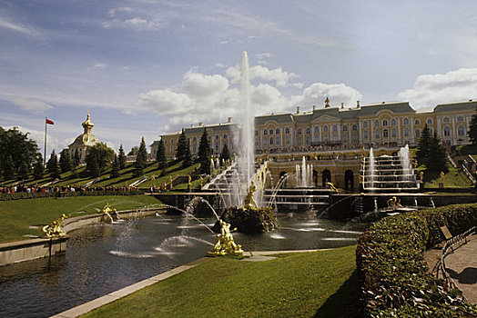 俄罗斯,列宁格勒,彼得斯堡,喷泉,彼得宫