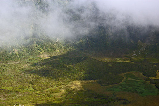 火山口,岛屿,法亚尔,亚速尔群岛,包着,向上,云