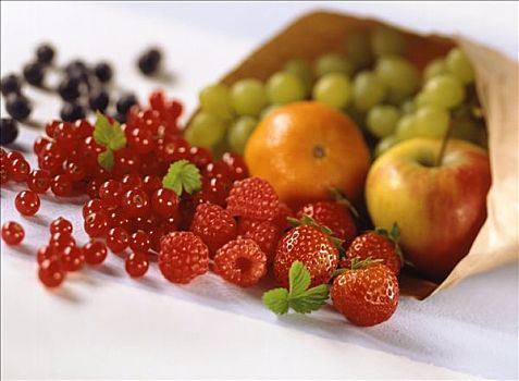 新鲜,水果,浆果,纸袋