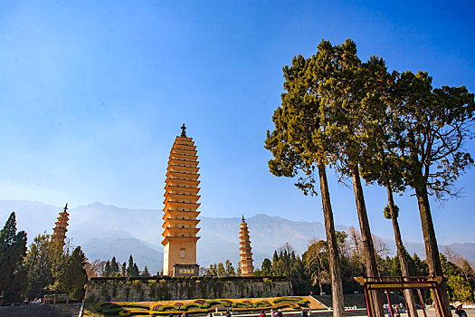 云南,大理崇圣寺三塔,大理,崇圣寺,佛塔,砖塔,塔,建筑,外景,天空