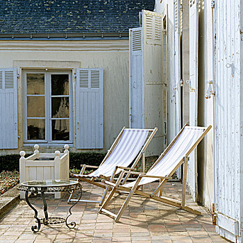 木质,折叠躺椅,晴朗,平台,地中海,房子