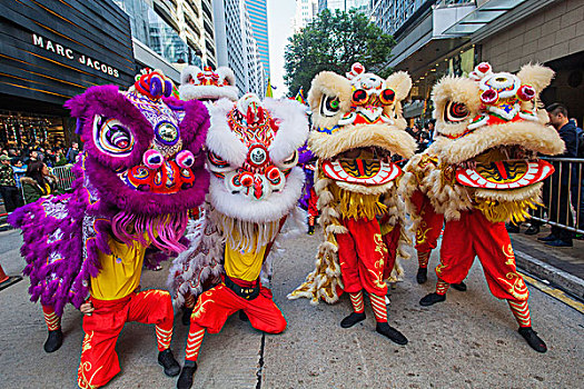 中国,香港,新年,白天,节日,游行,中国狮子,舞者