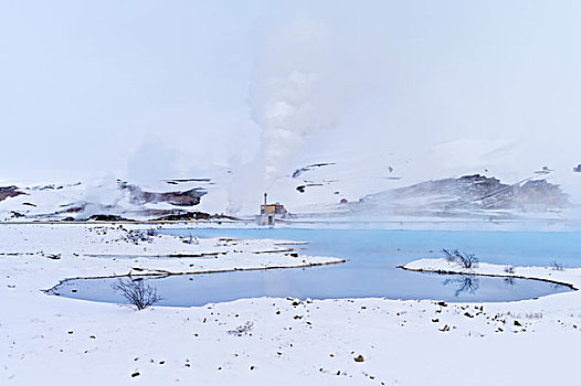 地热发电站,靠近,湖,米湖,冰岛高地,冬天,大雪,大幅,尺寸