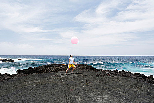 男人,气球,海洋,自由,轻盈,灯塔,海岸,夏威夷大岛,夏威夷,美国