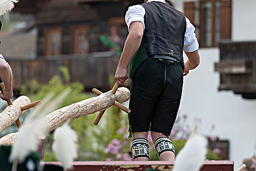 矗立,五月花柱,男人,传统服装,巴伐利亚,德国