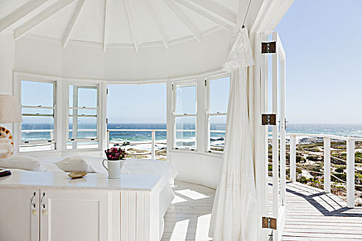 白色,卧室,远眺,海洋