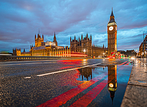 威斯敏斯特桥,威斯敏斯特宫,议会大厦,反射,大本钟,光影,威斯敏斯特,伦敦,英格兰,英国,欧洲
