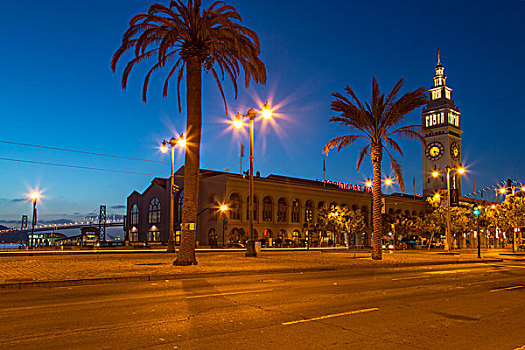 渡轮,建筑,恩巴卡德罗,黎明,旧金山,加利福尼亚,美国