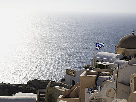 航拍,水,乡村,旗帜,希腊