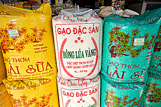越南,岘港,市场,袋,稻米
