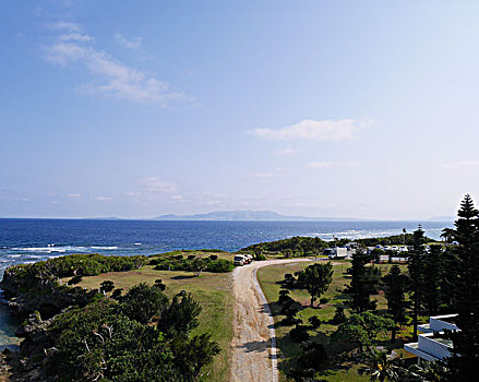 蓝天,白云,路,岛,海