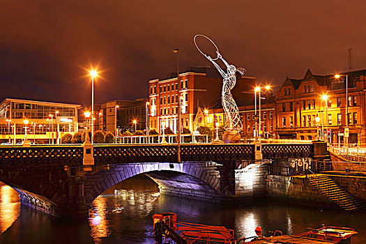 桥,河,和谐,雕塑,贝尔法斯特,北爱尔兰,英国,欧洲