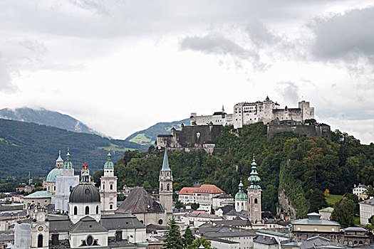 城市,霍亨萨尔斯堡城堡,城堡,山,上面,奥地利