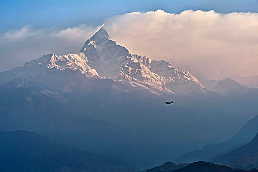飞机,飞,神圣,顶峰,波卡拉,尼泊尔,亚洲